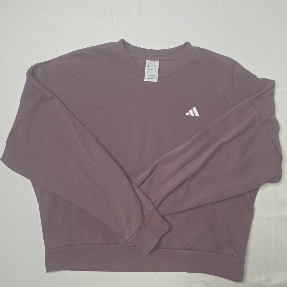 Adidas Women's Essentials Feelcozy Small Logo Sweatshirt in mauve color Size S